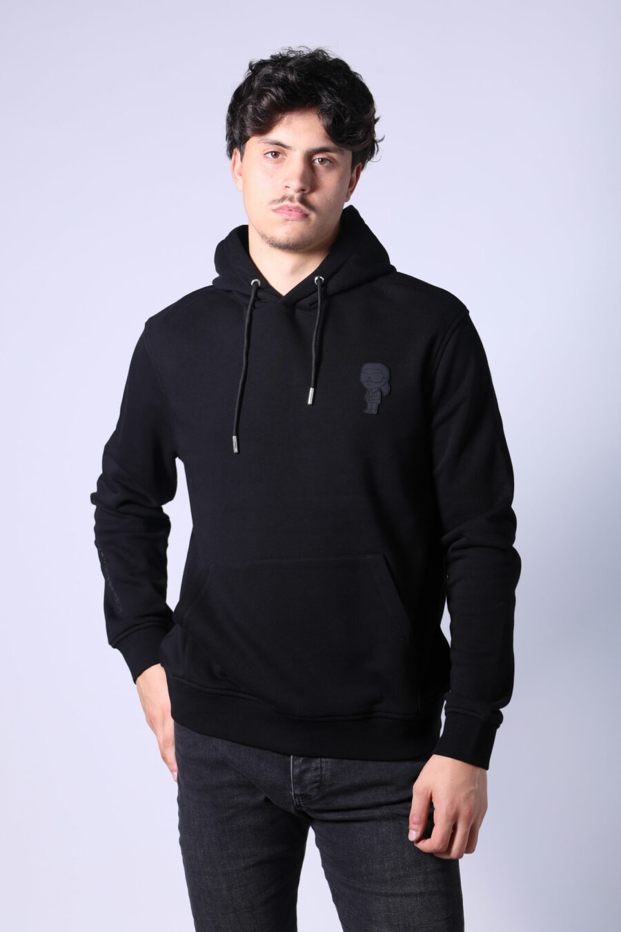 Black hooded sweatshirt with monochrome rubber mini logo - Untitled Catalog 05768