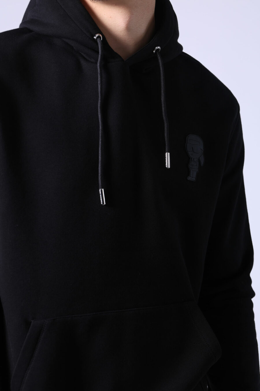 Black hooded sweatshirt with monochrome rubber mini logo - Untitled Catalog 05769