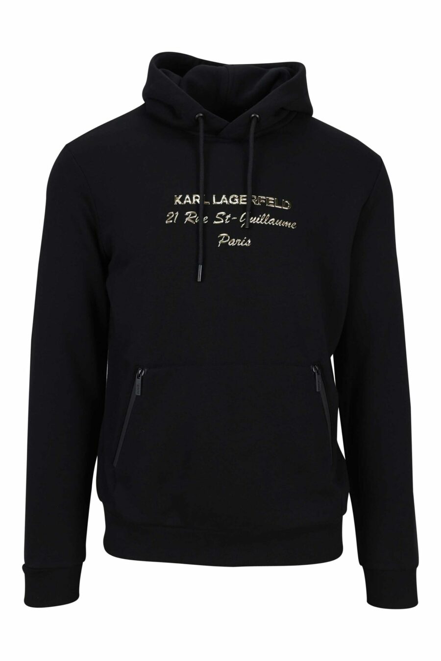 Black hooded sweatshirt with "rue st guillaume" logo in gold lettering - 4062226648967 1 scaled