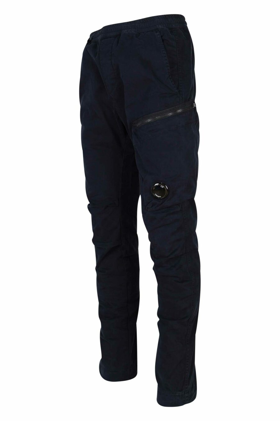 Dark blue stretch satin trousers with side pocket and logo lens - 7620943578485 1 1 scaled