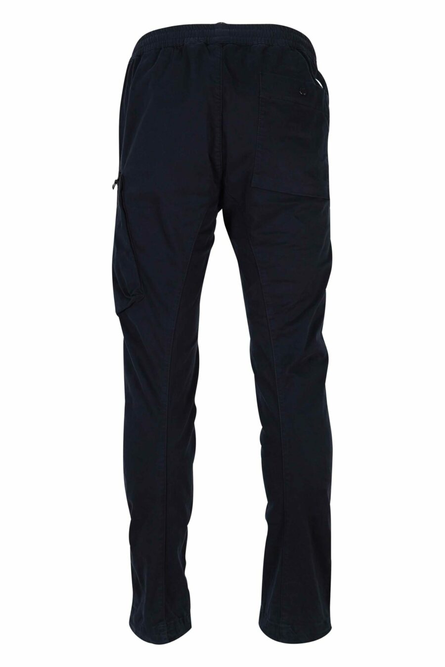 Dark blue stretch satin trousers with side pocket and logo lens - 7620943578485 2 1 scaled