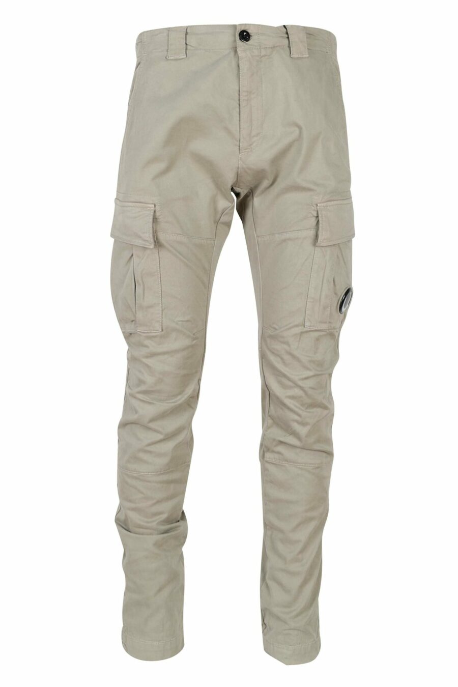 Beige cargo trousers in stretch satin and logo lens - 7620943595307 1 scaled