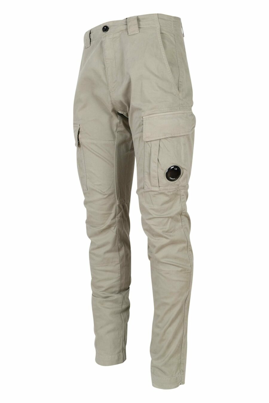 Beige cargo trousers in stretch satin and logo lens - 7620943595307 1 1 scaled