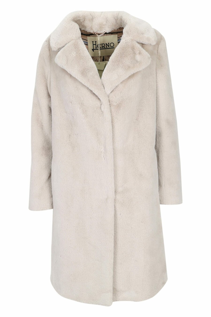 Abrigo blanco con pelo sintético efecto castor y forro interior monograma - 8055721649603 scaled