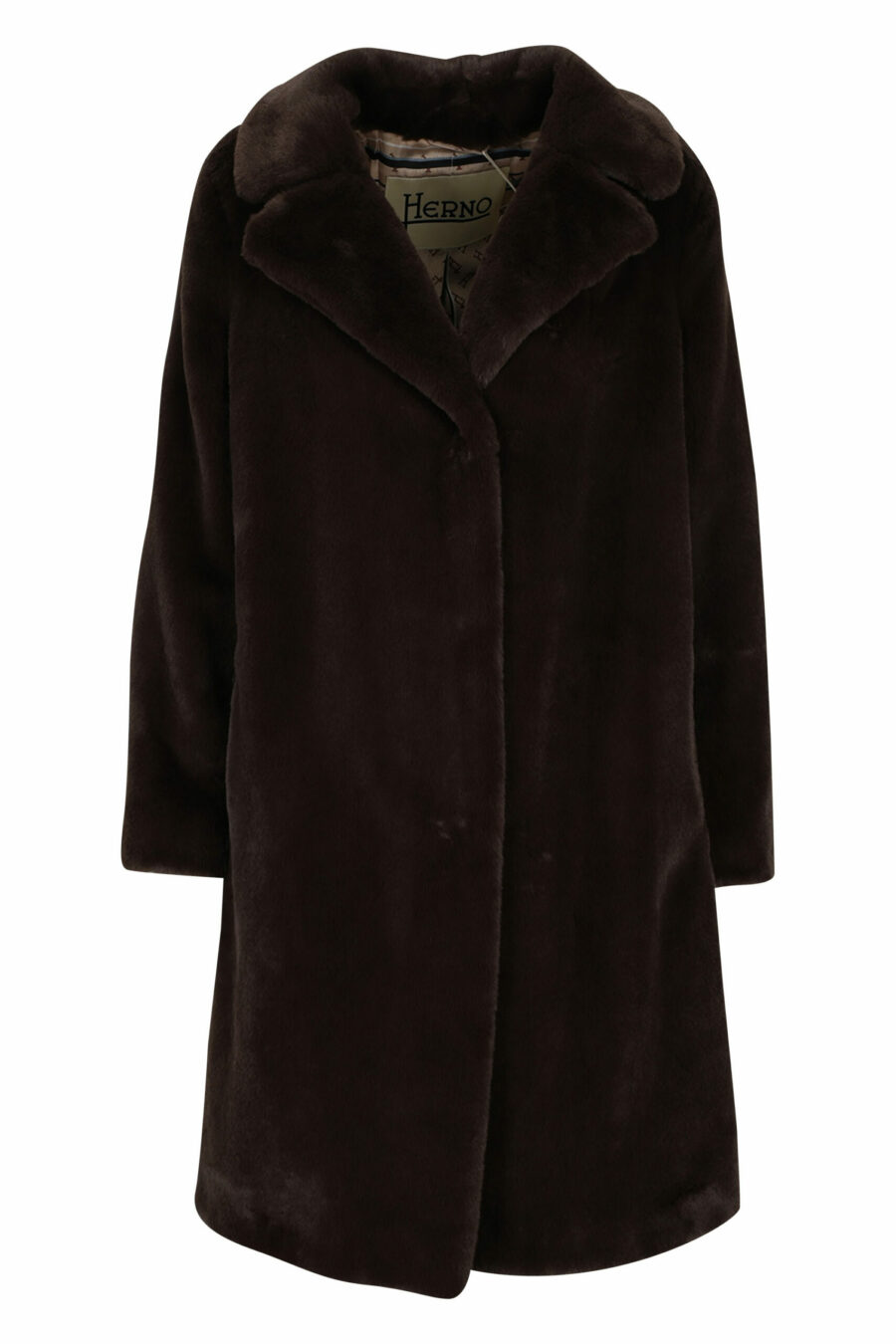 Abrigo marrón con pelo sintético efecto castor y forro interior monograma - 8055721726878 scaled
