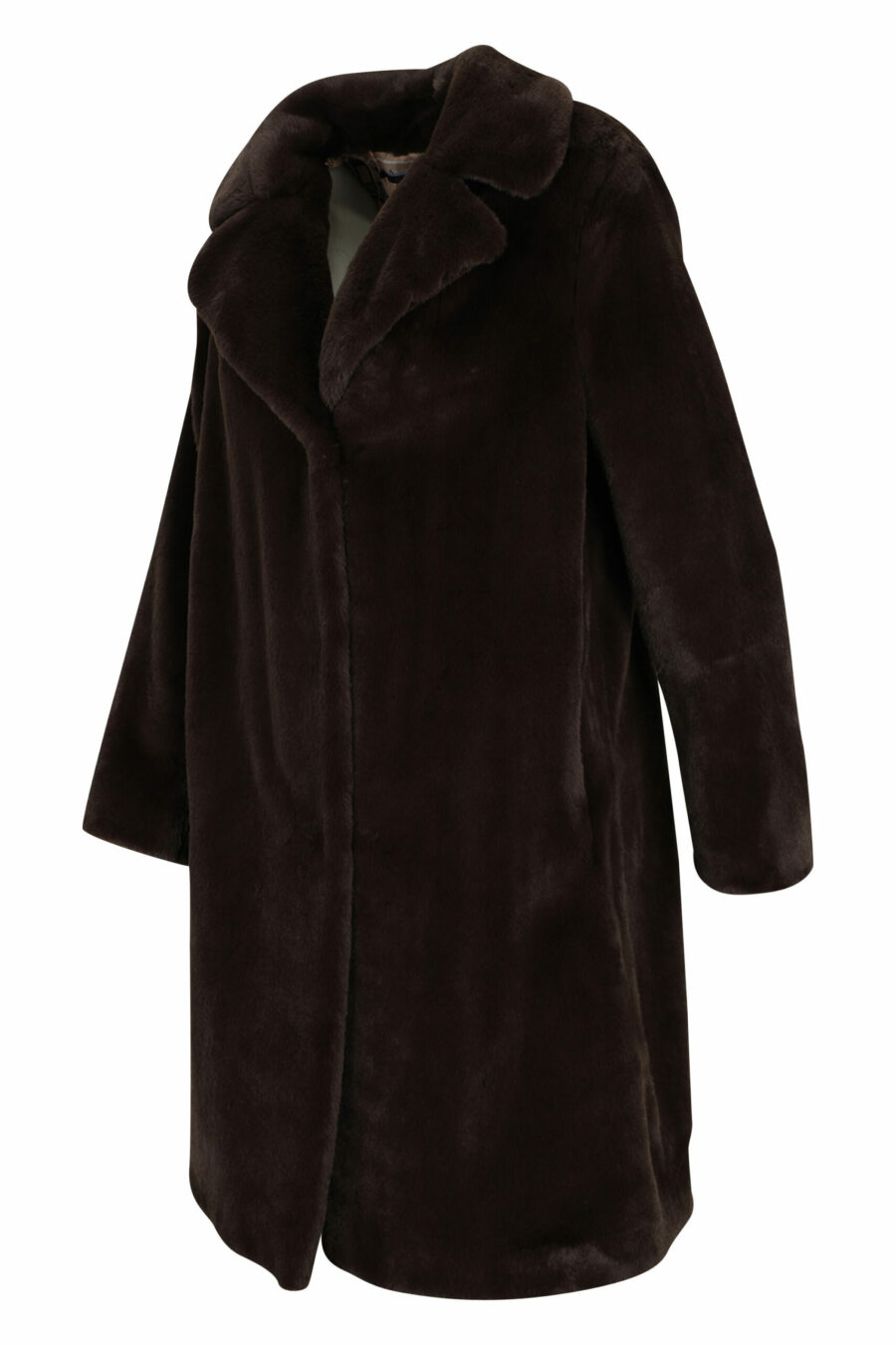Abrigo marrón con pelo sintético efecto castor y forro interior monograma - 8055721726878 1 scaled