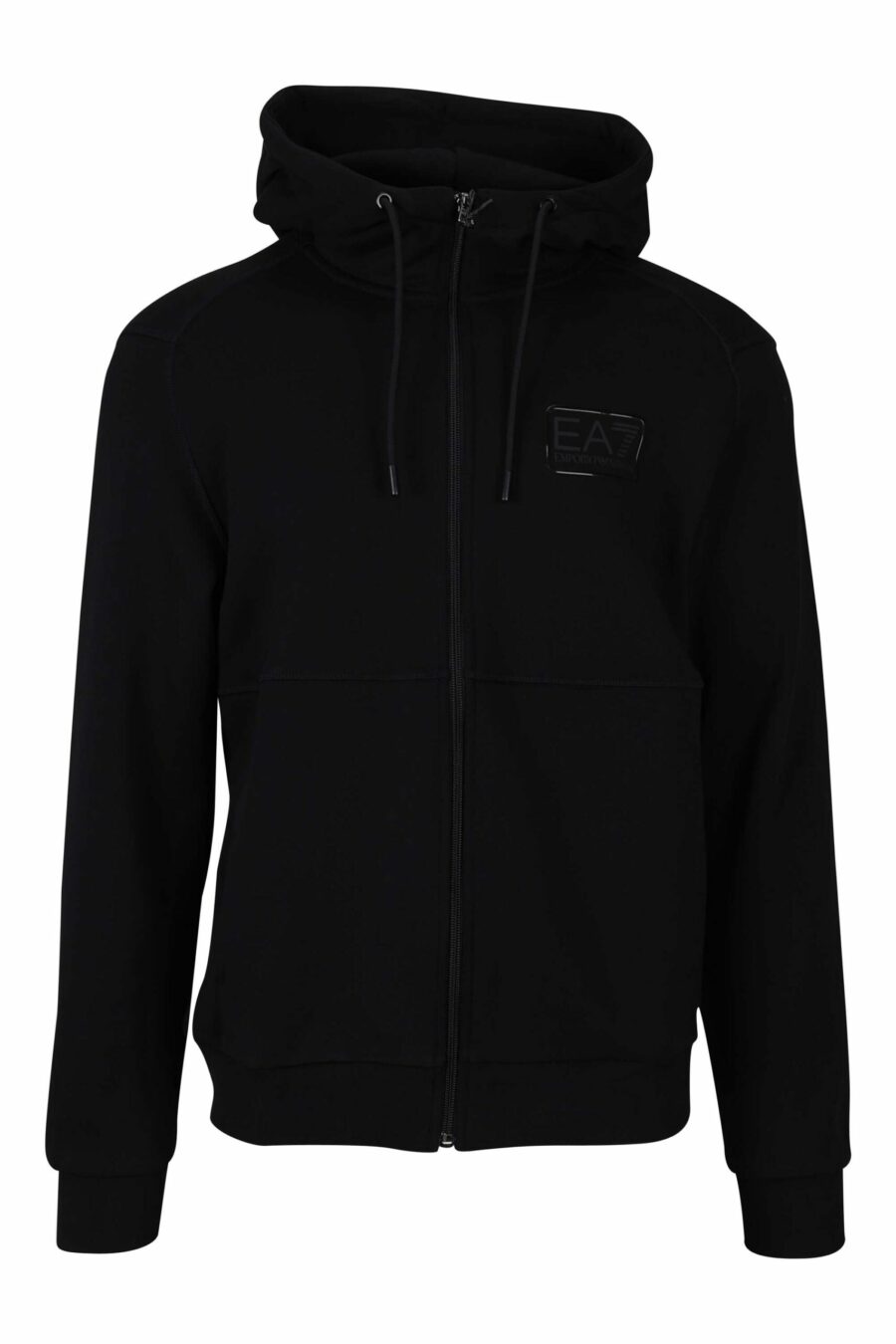Black hooded sweatshirt with zip and minilogue label "lux identity" - 8056787945869 1 scaled