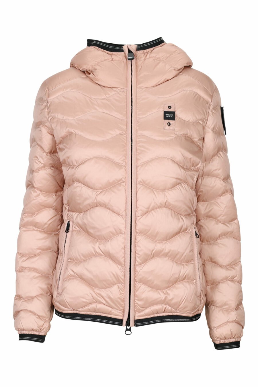 Pale pink hooded hoodie with wavy lines and logo patch - 8058610610487 scaled