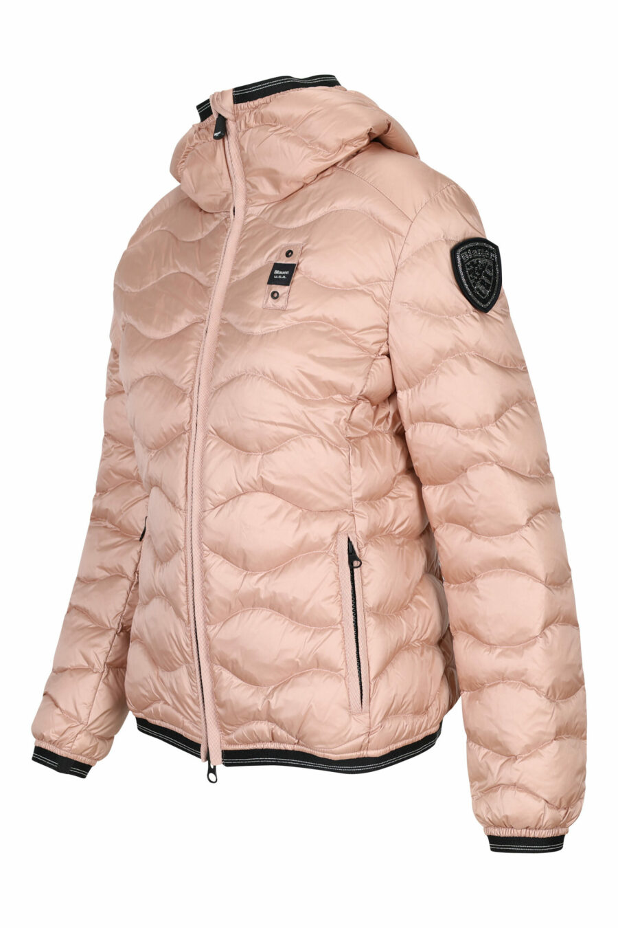 Pale pink hooded hoodie with wavy lines and logo patch - 8058610610487 1 scaled
