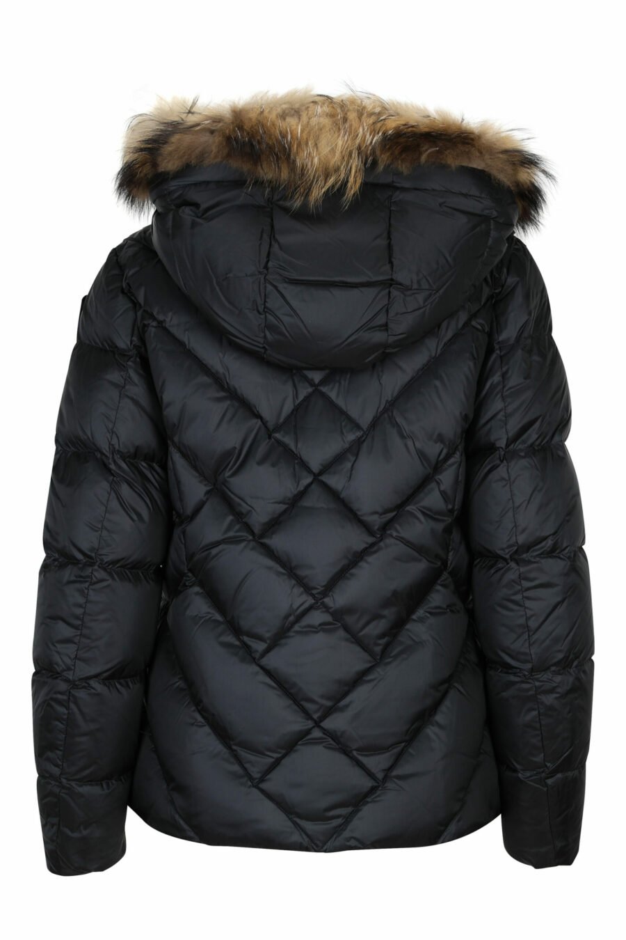 Black hooded fur hooded jacket with diagonal lines and beige lining - 8058610647070 2 scaled