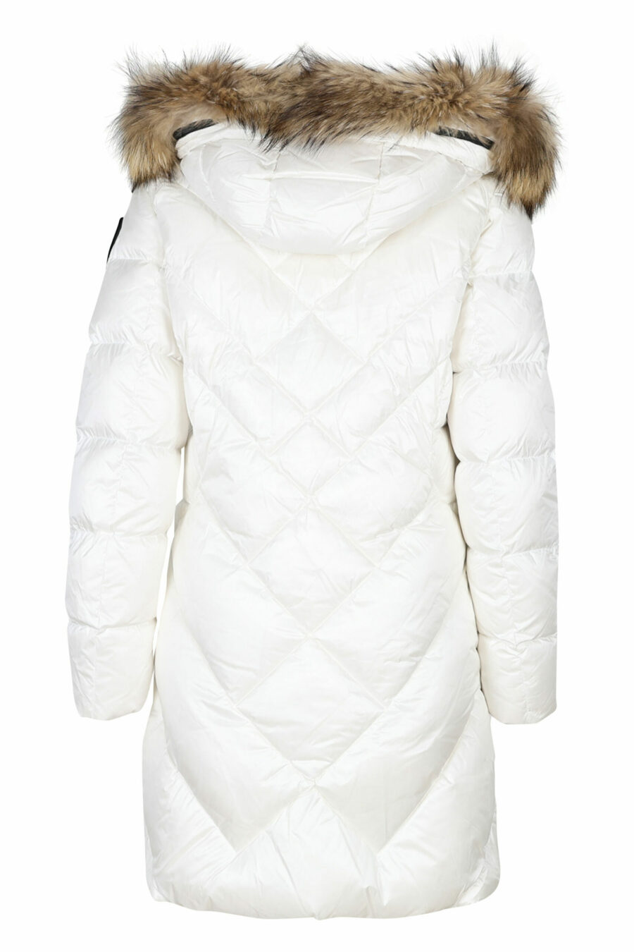 White waterproof hooded jacket with fur hood and diagonal lines with beige lining - 8058610650896 3 scaled