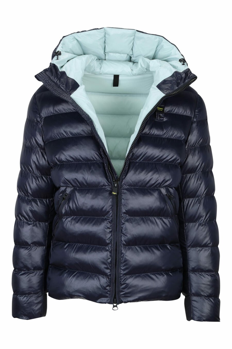 Blue hooded jacket with straight lines with light blue inside - 8058610655884 1 scaled