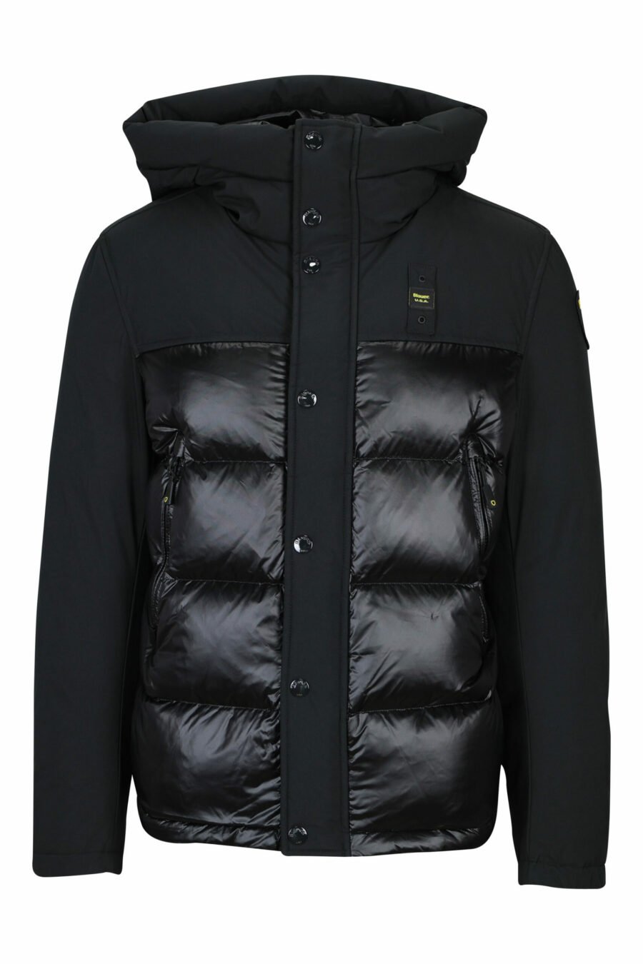 Black mix hooded jacket with logo patch - 8058610657222 scaled