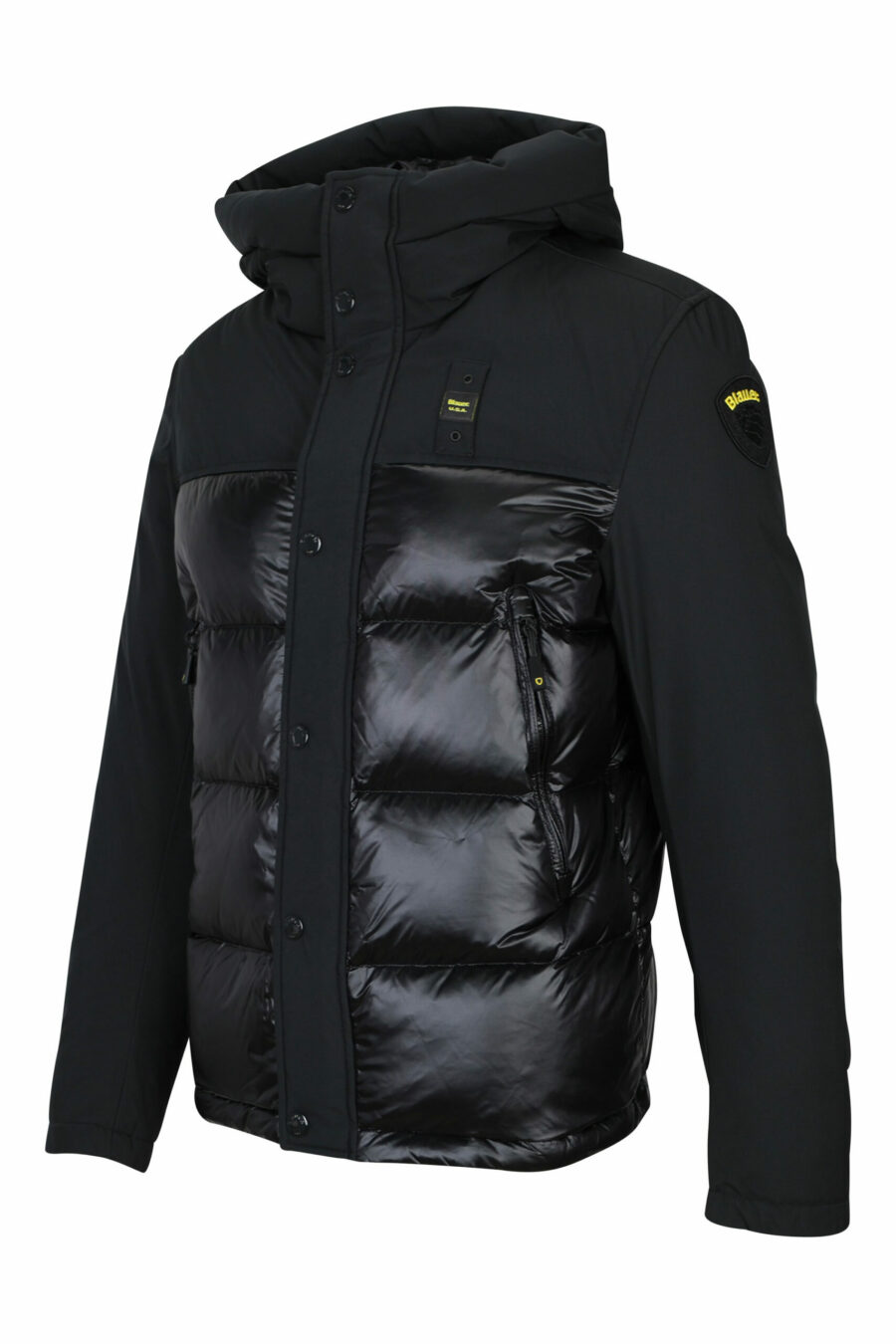 Black mix hooded jacket with logo patch - 8058610657222 1 scaled