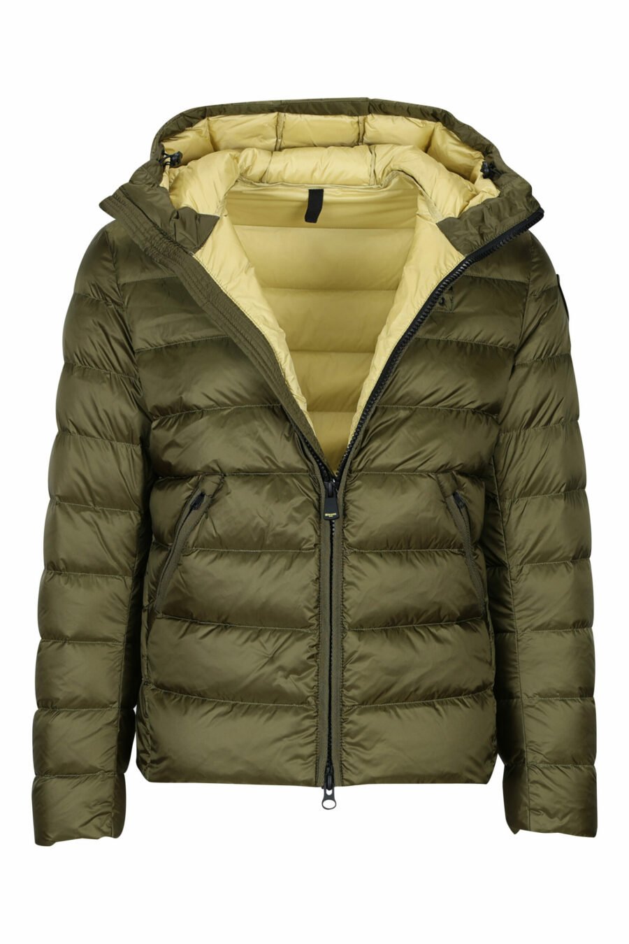 Military green hooded jacket with straight lines and yellow inside - 8058610657482 1 scaled