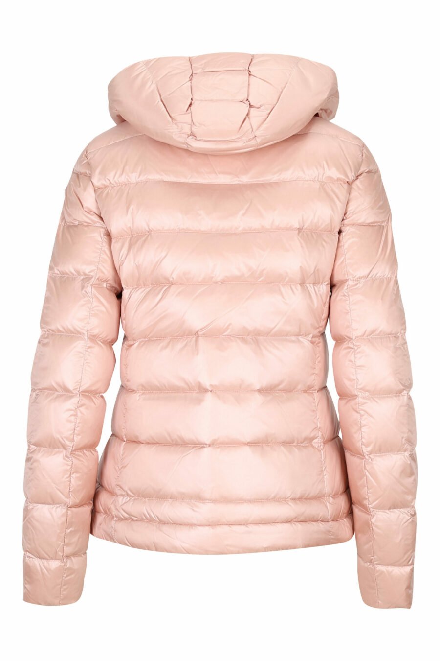 Pale pink hooded jacket with straight lines with purple inside and logo patch - 8058610673321 3 scaled