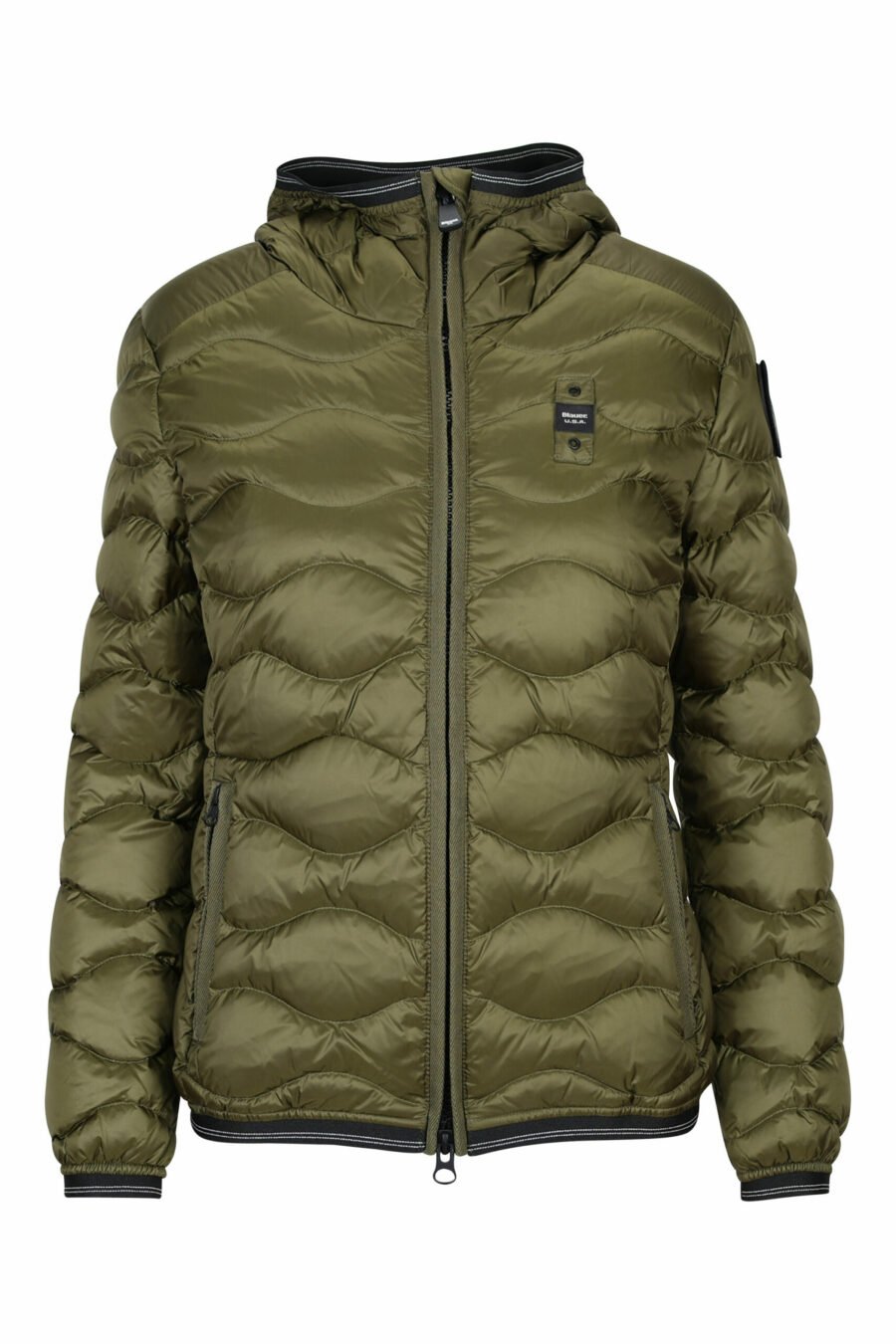 Military green hooded hooded jacket with wavy lines and logo patch - 8058610681951 scaled