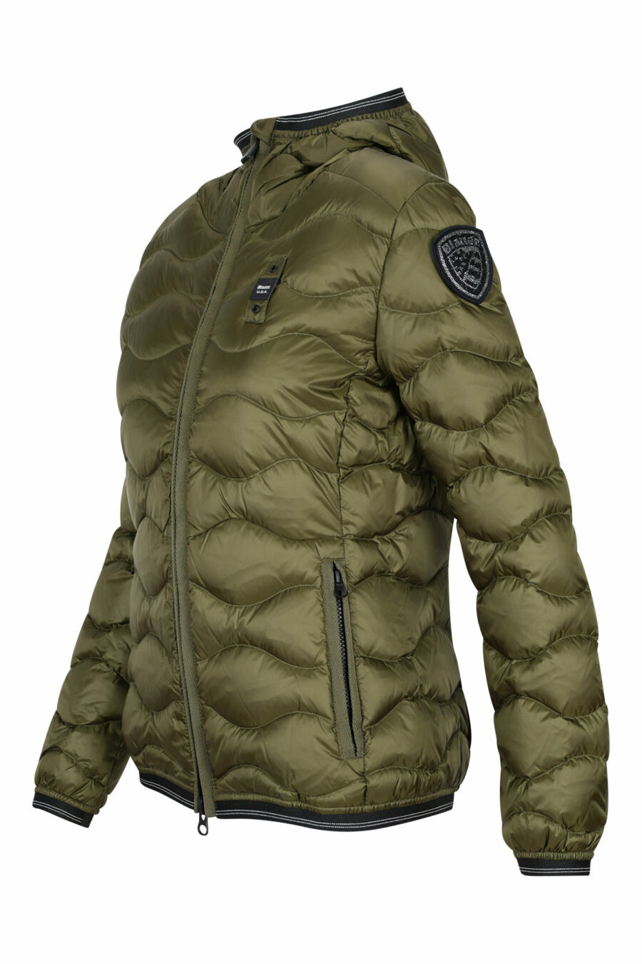 Military green hooded jacket with wavy lines and logo patch - 8058610681951 1 scaled