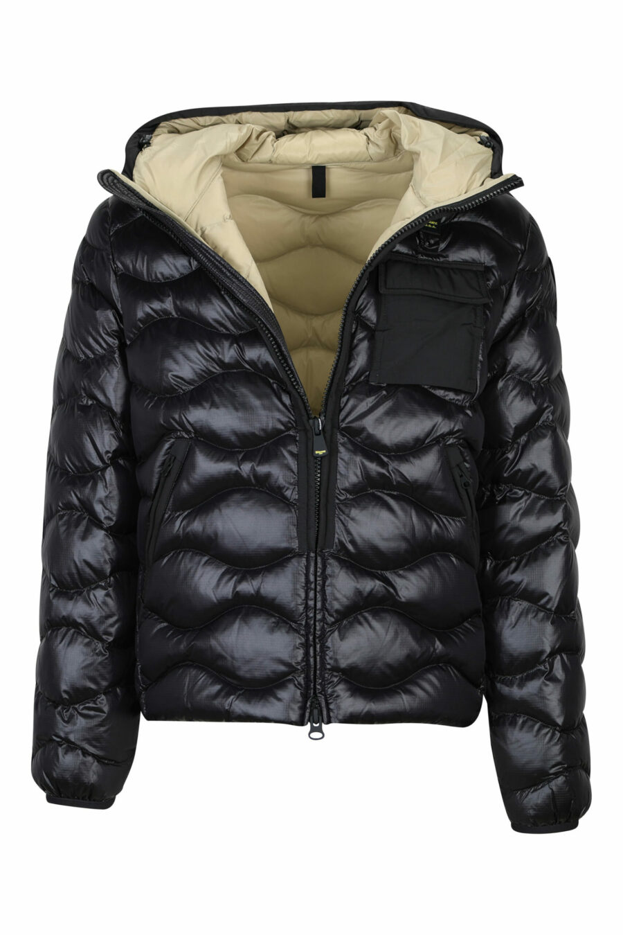 Black hooded hooded jacket with wavy lines and beige lining - 8058610682729 1 scaled