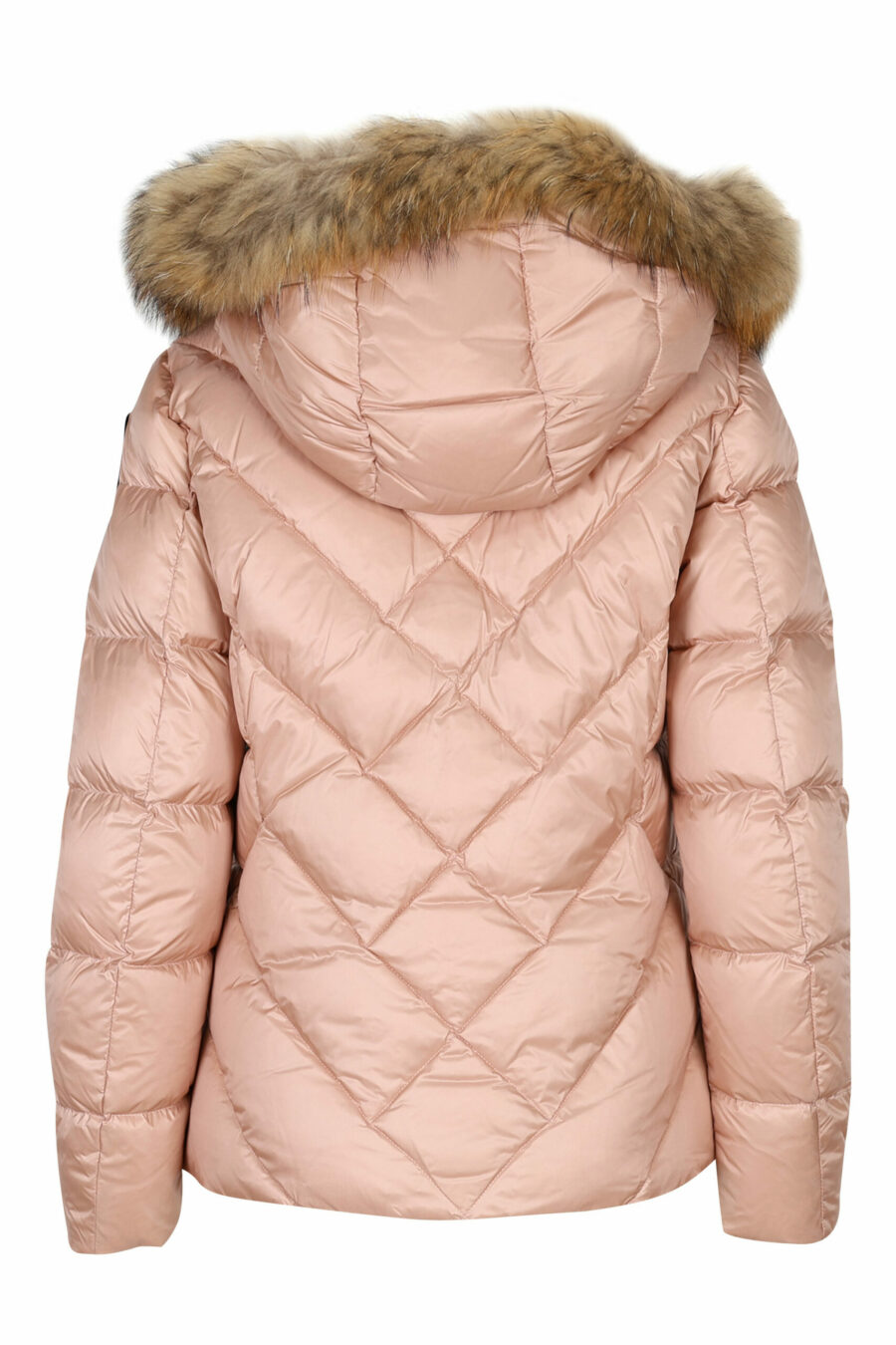 Pale pink hooded jacket with fur hood and diagonal lines and violet lining - 8058610691691 2 scaled