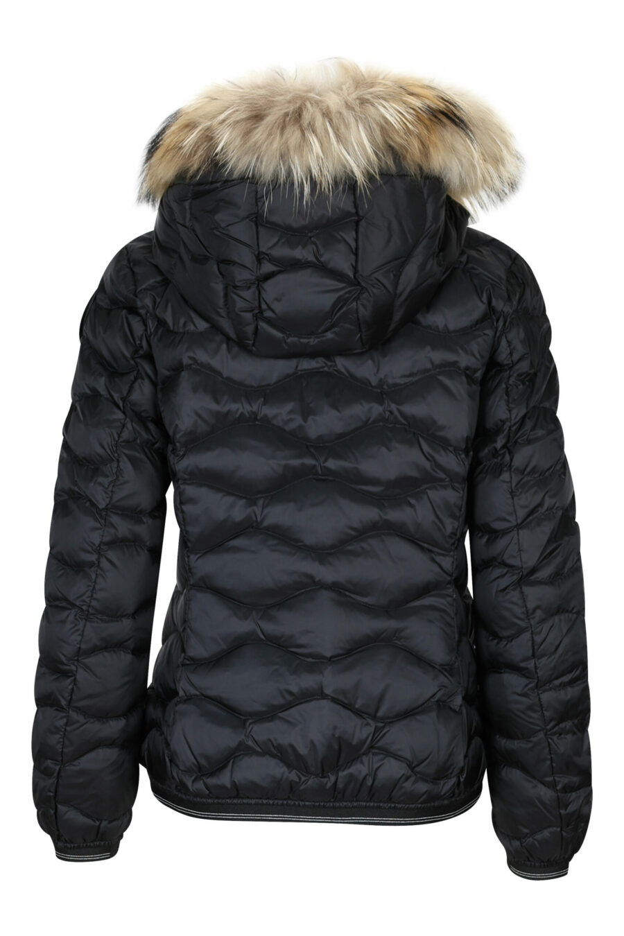 Black hooded fur hoodie with wavy lines and logo patch - 8058610692520 2 scaled