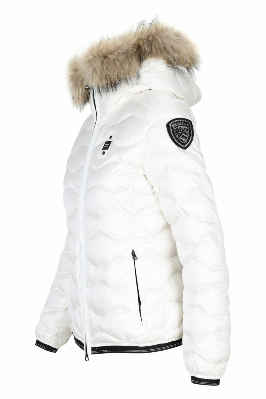 White hooded fur hoodie with wavy lines and logo patch - 8058610692582 1 scaled