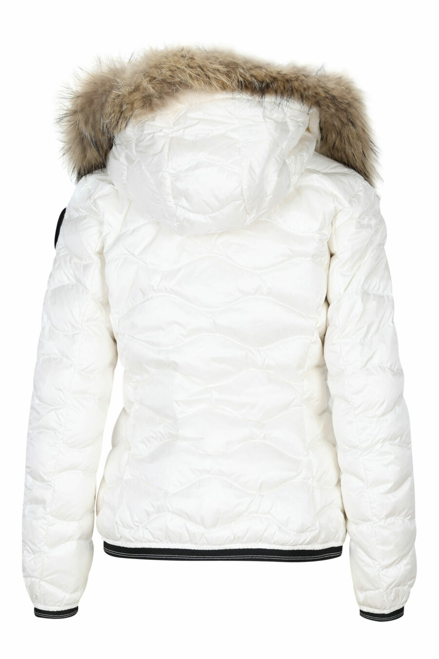 White hooded fur hoodie with wavy lines and logo patch - 8058610692582 2 scaled