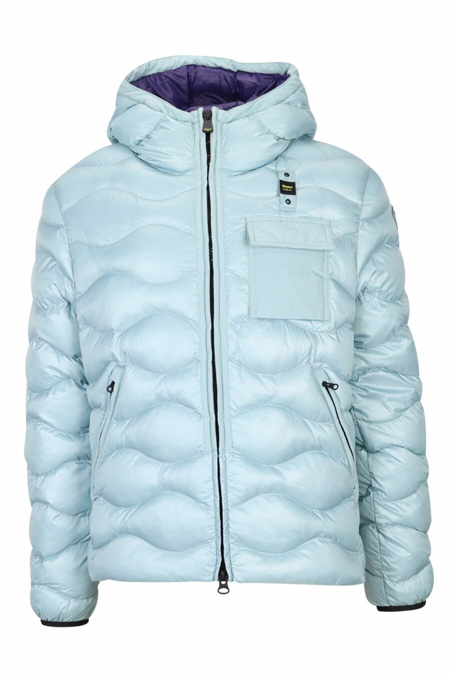 Light blue hooded hooded jacket with wavy lines and violet lining - 8058610697198 scaled
