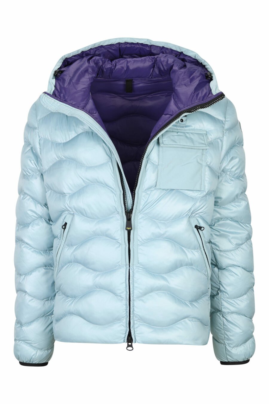 Light blue hooded jacket with wavy lines and violet lining - 8058610697198 1 scaled