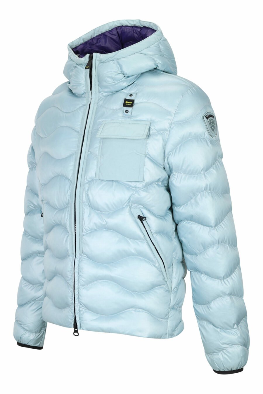 Light blue hooded jacket with wavy lines and violet lining - 8058610697198 2 scaled