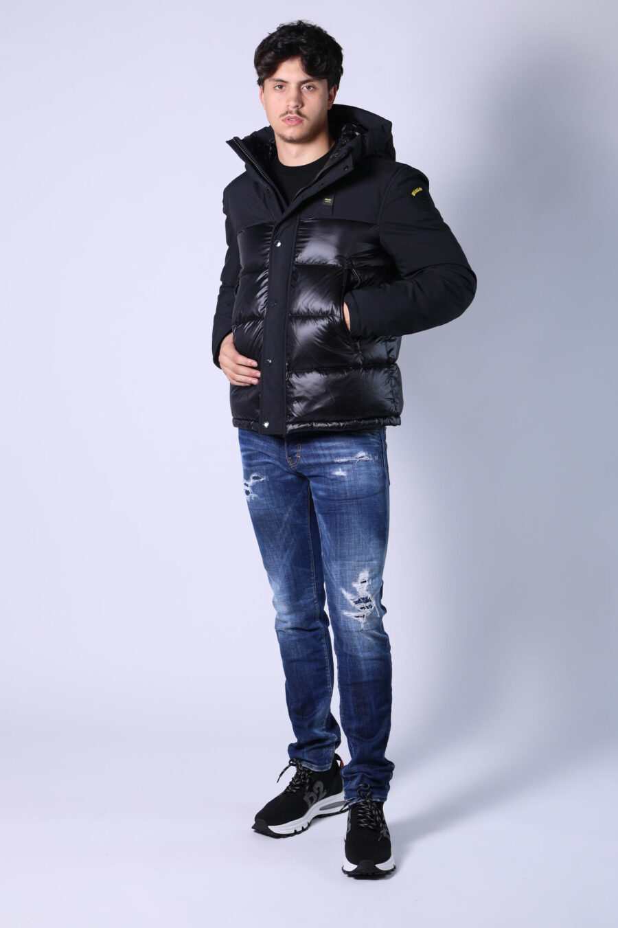 Black mix hooded jacket with logo patch - Untitled Catalog 05537