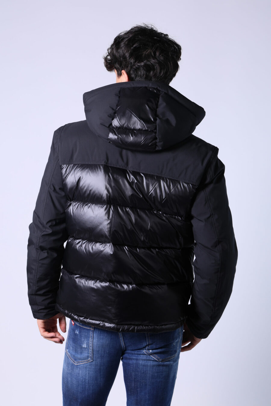 Black mix hooded jacket with logo patch - Untitled Catalog 05540