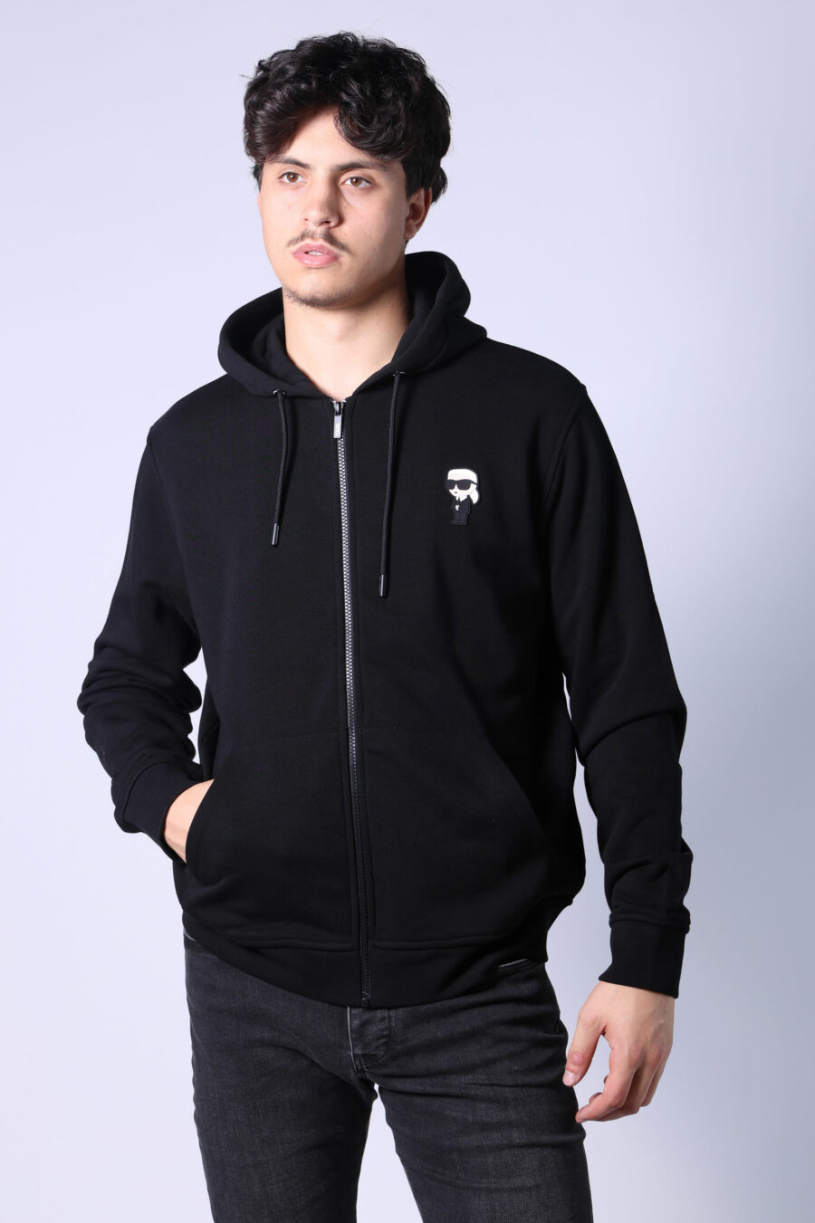 Black hooded sweatshirt with zips and rubber mini-logo - Untitled Catalog 05740
