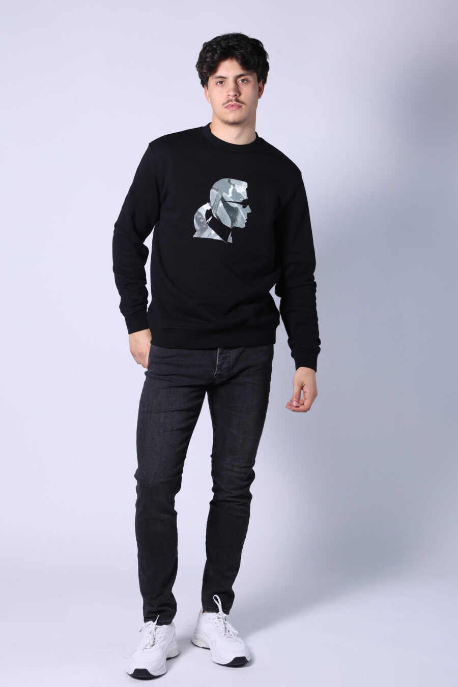 Black sweatshirt with "karl" camouflage profile - Untitled Catalog 05771