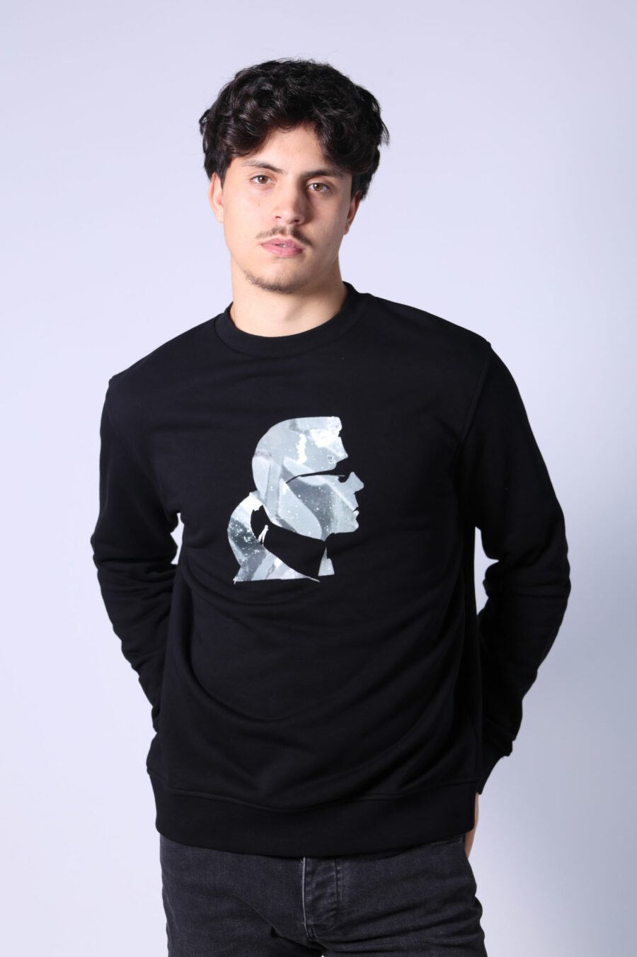 Black sweatshirt with "karl" camouflage profile - Untitled Catalog 05772