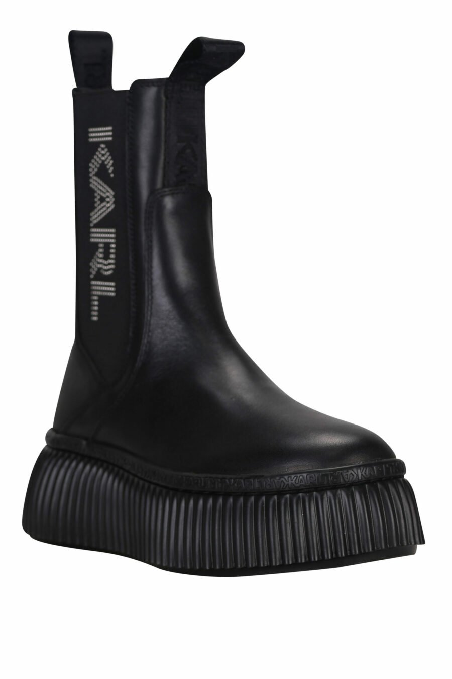 Schwarze Ankle Boots mit vertikalem Logo und Plateau - 5059529315176 1 skaliert