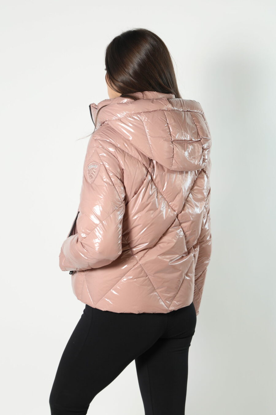 Pale pink hooded jacket with diagonal lines and logo patch - 8052865435499 82 scaled