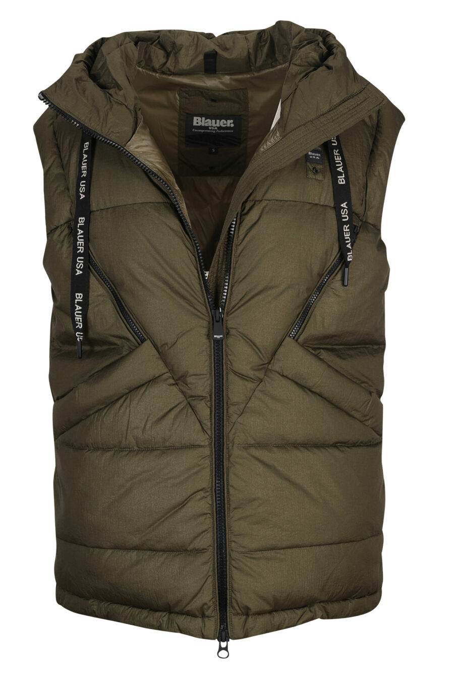 Dark green hooded waistcoat with diagonal lines - 8058610610968 3 scaled