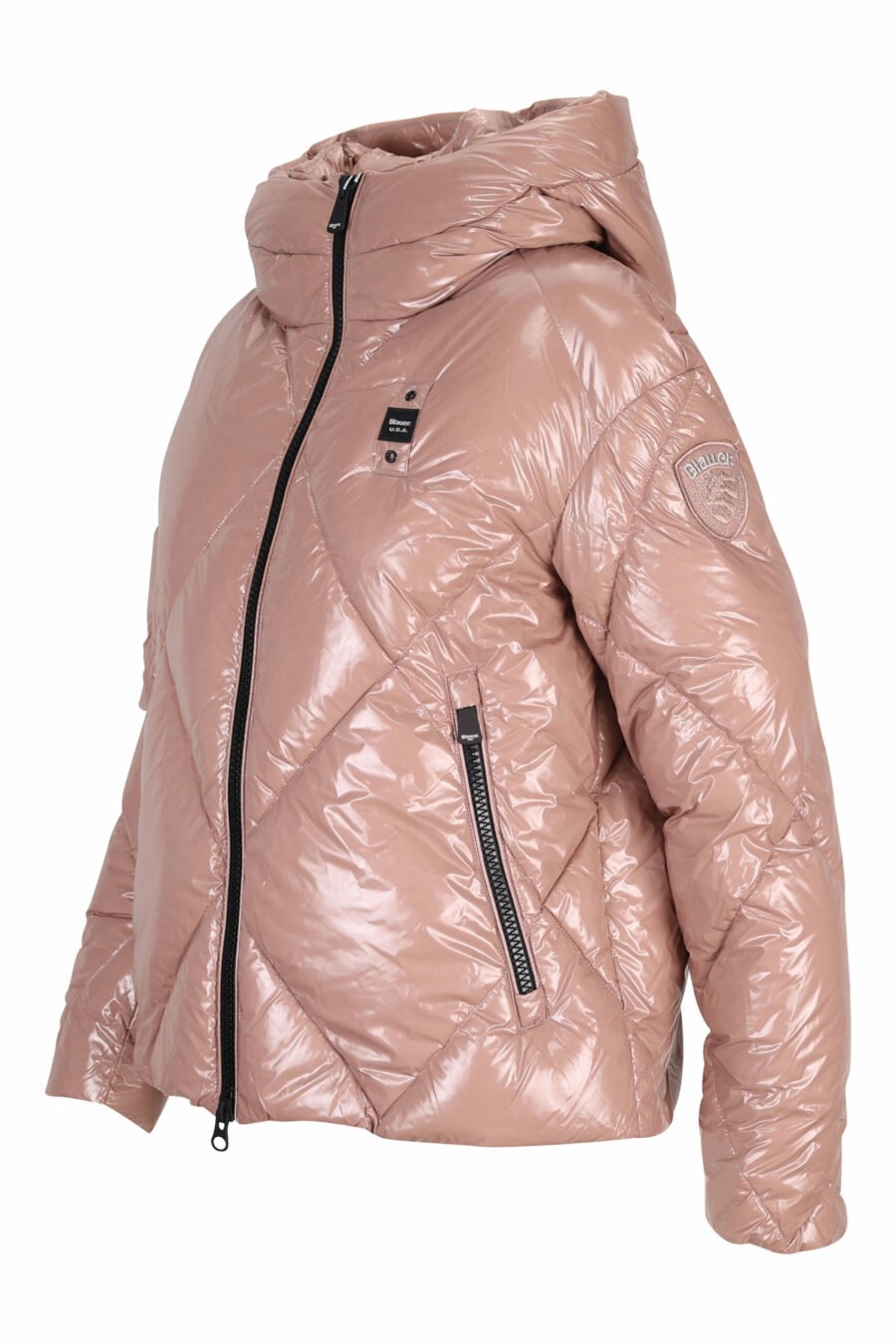 Pale pink hooded jacket with diagonal lines and logo patch - 8058610611965 1 scaled