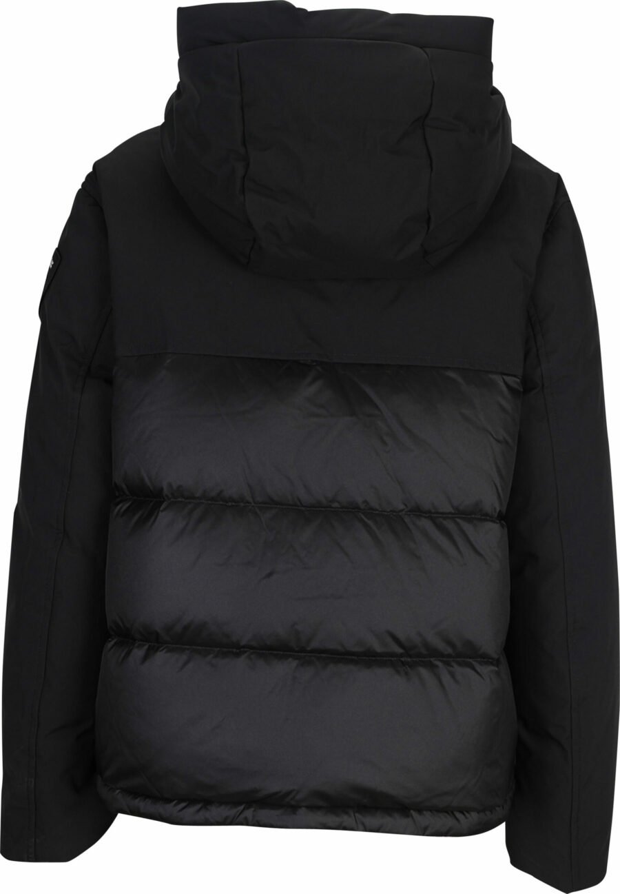 Black hooded jacket with straight lines and logo patch - 8058610647407 2 scaled