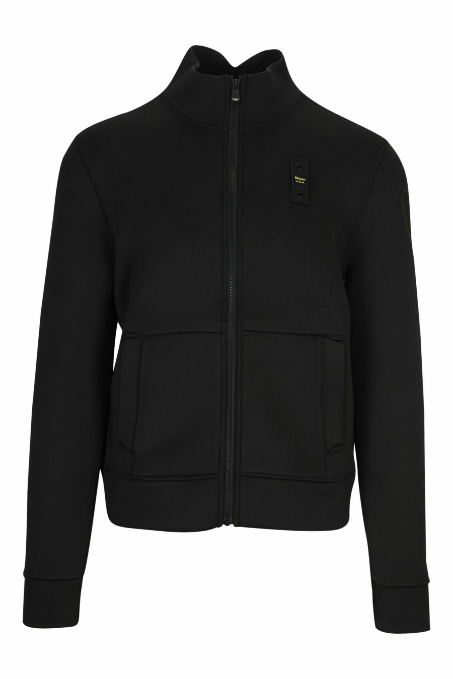 Schwarzes Sweatshirt mit Reißverschluss und einfarbigem Logoaufnäher - 8058610660024 skaliert