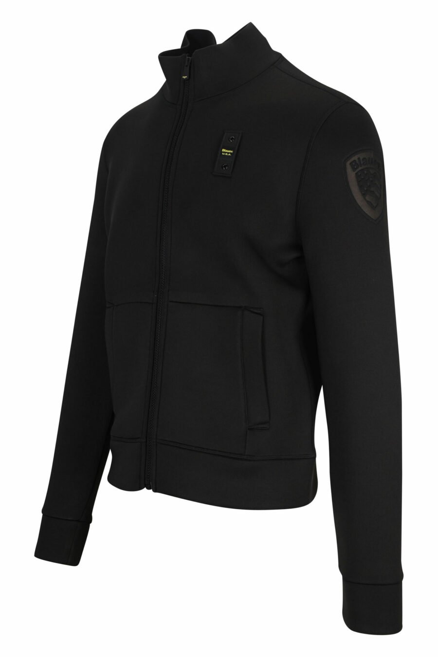 Schwarzes Sweatshirt mit Reißverschluss und einfarbigem Logoaufnäher - 8058610660024 1 skaliert