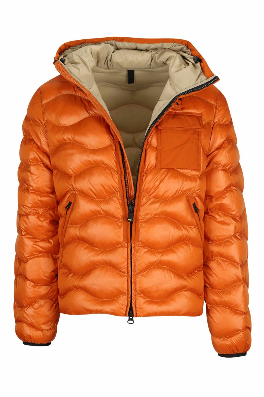 Veste à capuche orange avec lignes ondulées et doublure beige - 8058610697631 3 à l'échelle