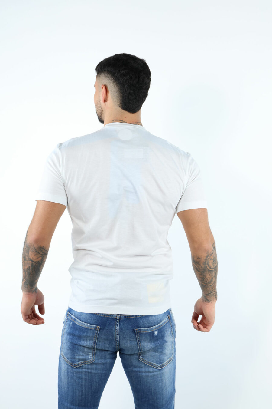 Weißes T-Shirt mit "Icon" Maxilogo neongrün verwischt - 106633