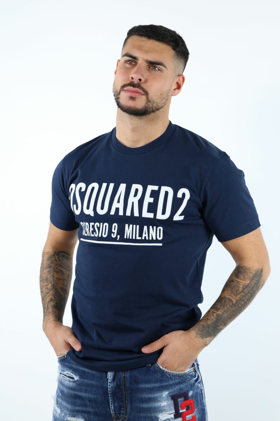 Dunkelblaues T-Shirt mit Maxilogo "ceresio 9, milano" - 106847