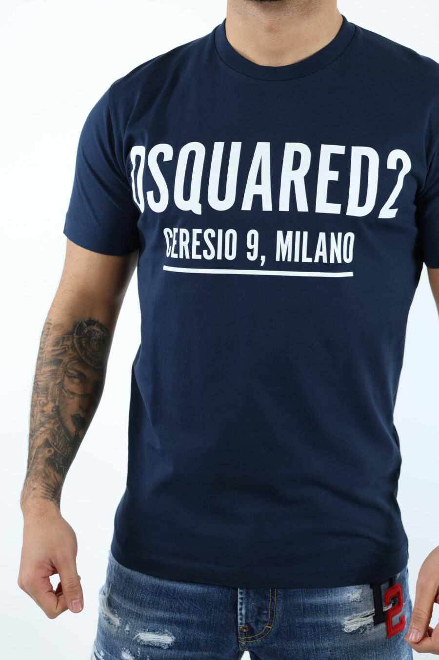 Dunkelblaues T-Shirt mit Maxilogo "ceresio 9, milano" - 106848