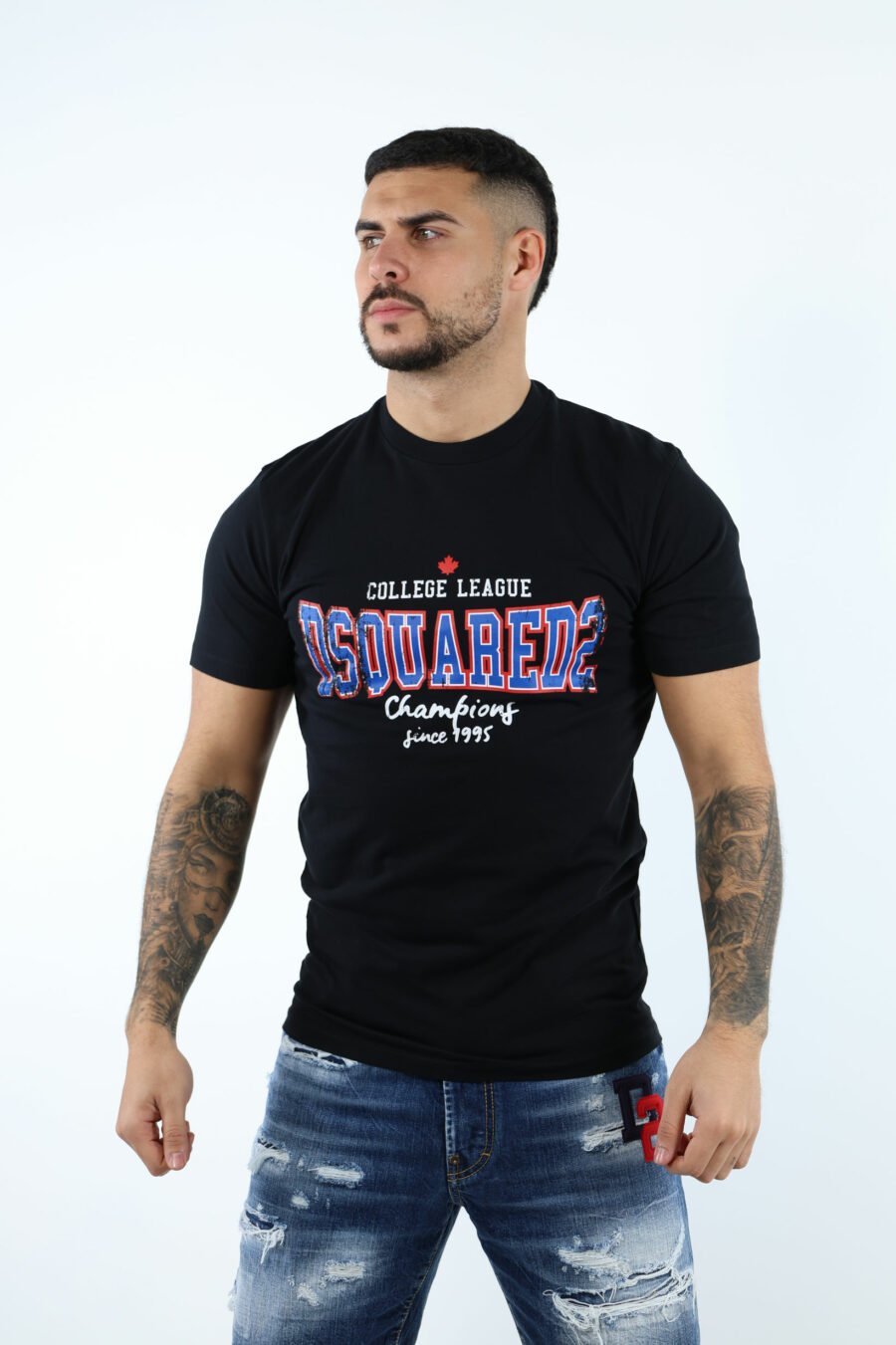 Black T-shirt with maxilogo "collegue league" - 106872