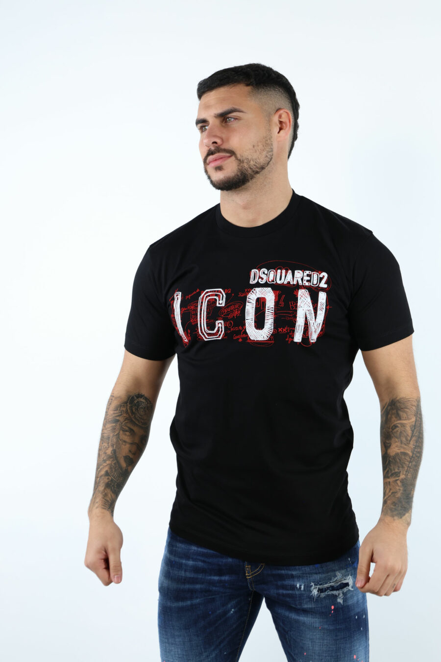 Black T-shirt with "icon" doodles - 106926