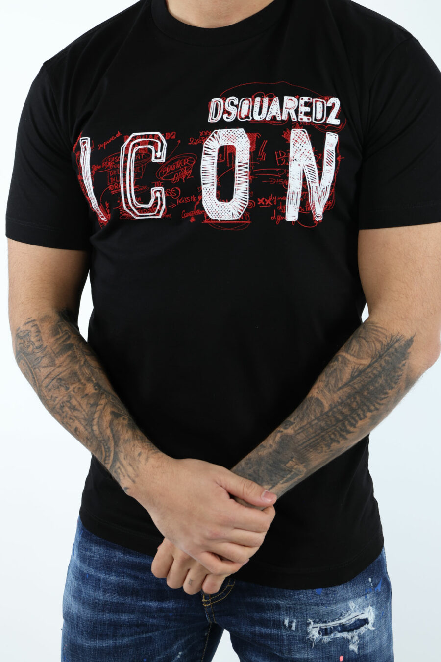 Black T-shirt with "icon" doodles - 106927
