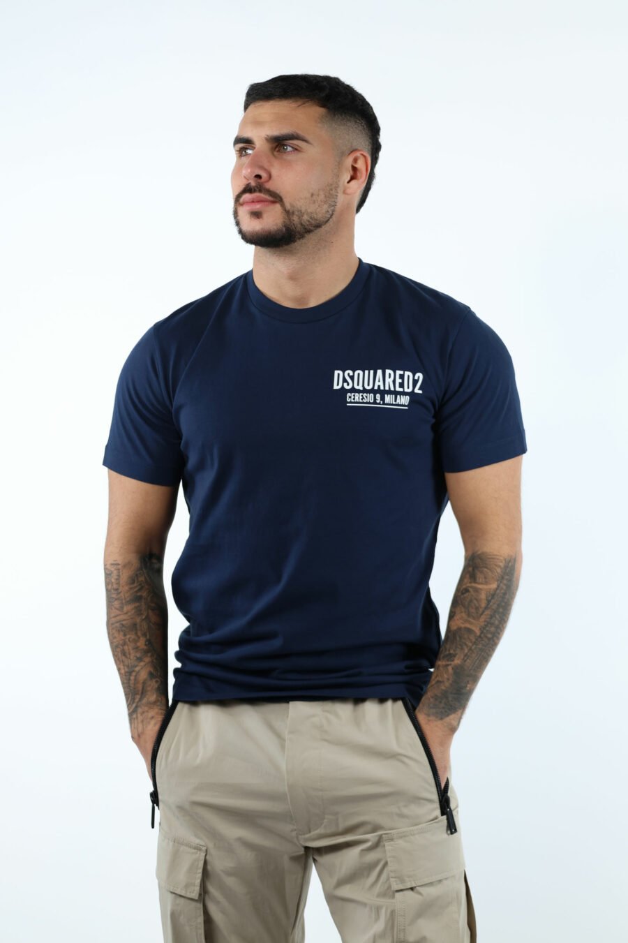T-shirt azul escura com mini logótipo "ceresio 9, milano" - 107099